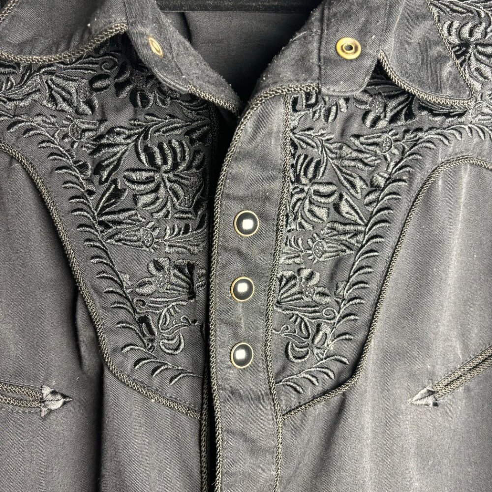 Scully Black Floral Embroidery Western Long Sleeve Button Down Shirt Mens XXL - Picture 3 of 7